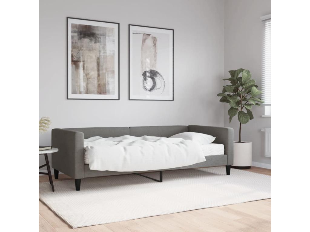 Lit de jour avec matelas gris foncé 90x200 cm tissu BAMT17519