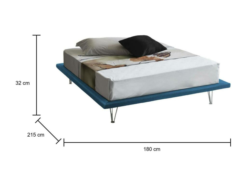 Lit double Ventoriq Lit fixe en tissu avec pieds Made in Italy adapté pour matelas 160x200 cm Bleu VKHP22917
