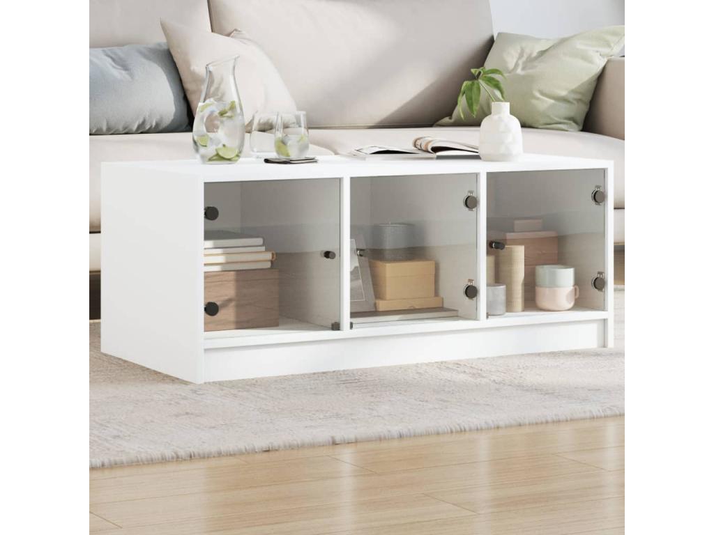 Table basse avec portes en verre blanc 102x50x42 cm TGDY88148