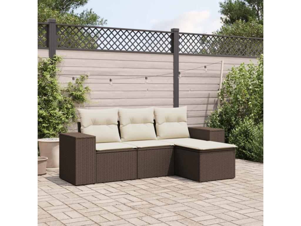 Salon de jardin 4 pcs avec coussins marron résine tressée VBIV18208