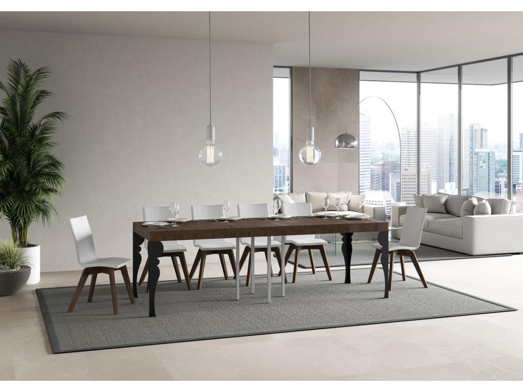 Table extensible 90x90/246 cm Paxon Premium Noyer cadre Anthracite WVDO04128