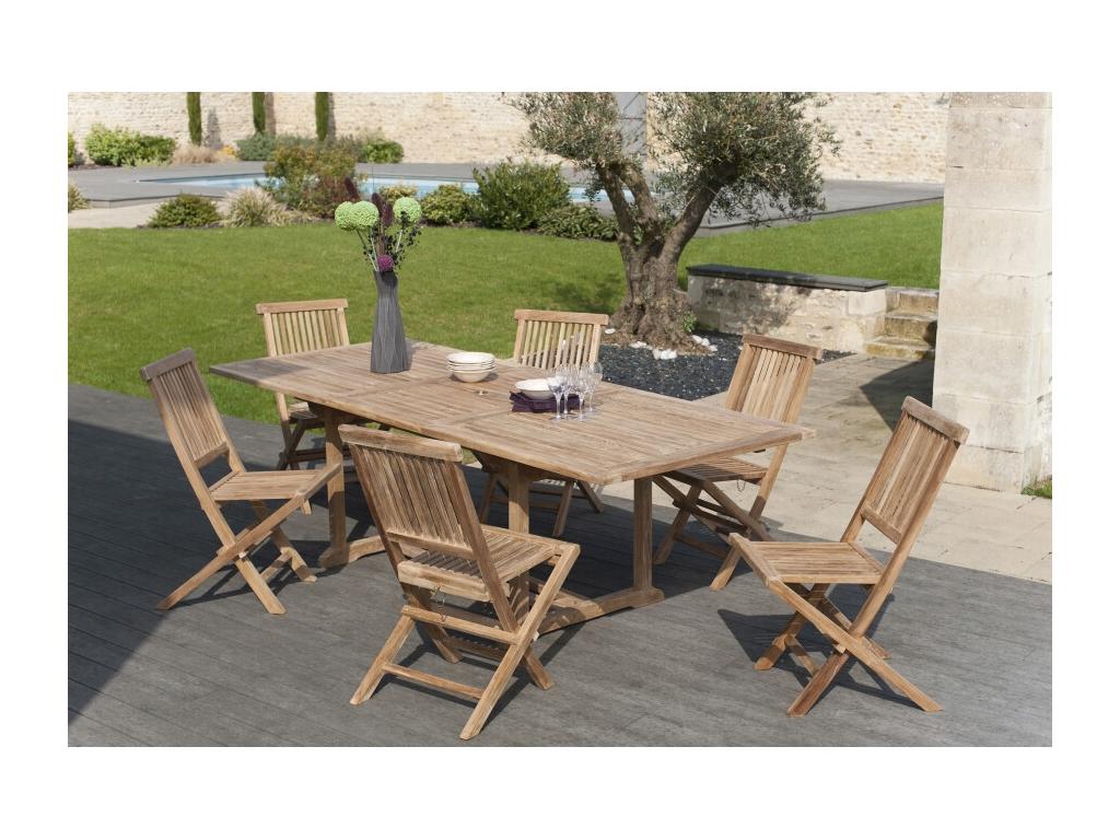 Ventoriq - SALON DE JARDIN EN BOIS TECK 8/10 pers - Ensemble de jardin -1 Table rectangulaire extensible 180x240/100 cm et 6 chai JHIR64612