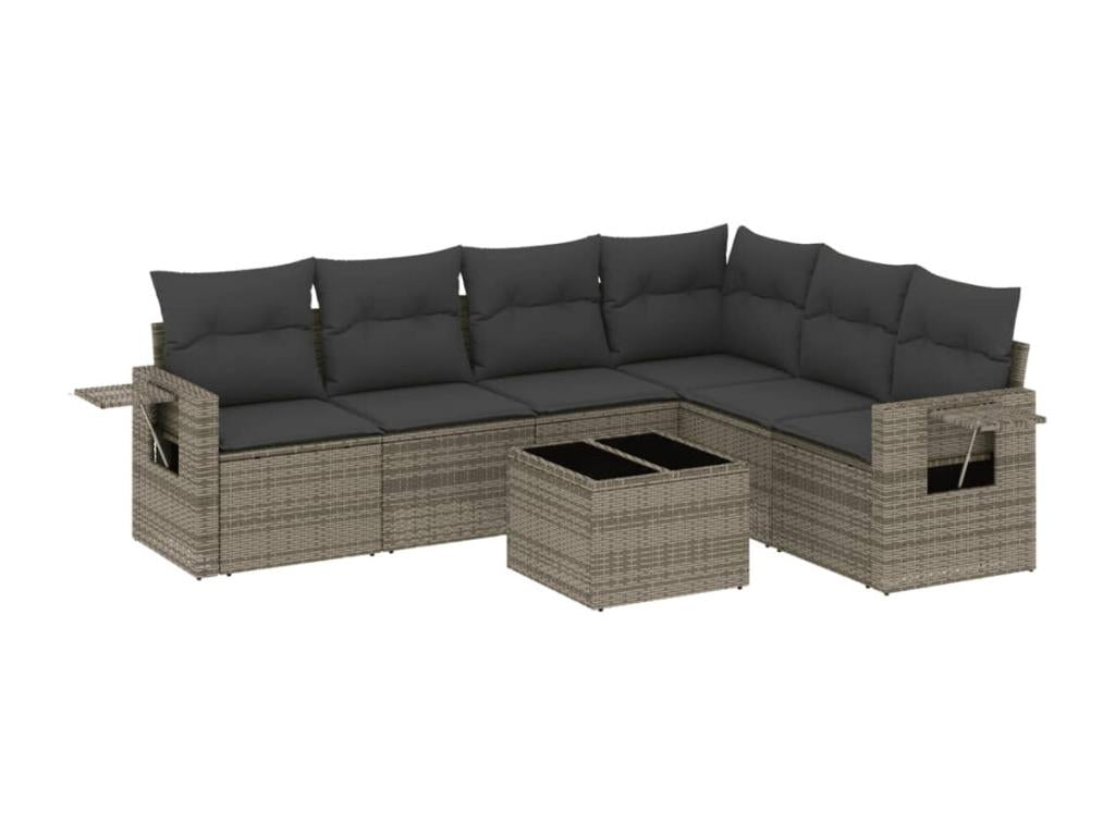 Salon de jardin avec coussins 7 pièces gris résine tressée FXLT79006