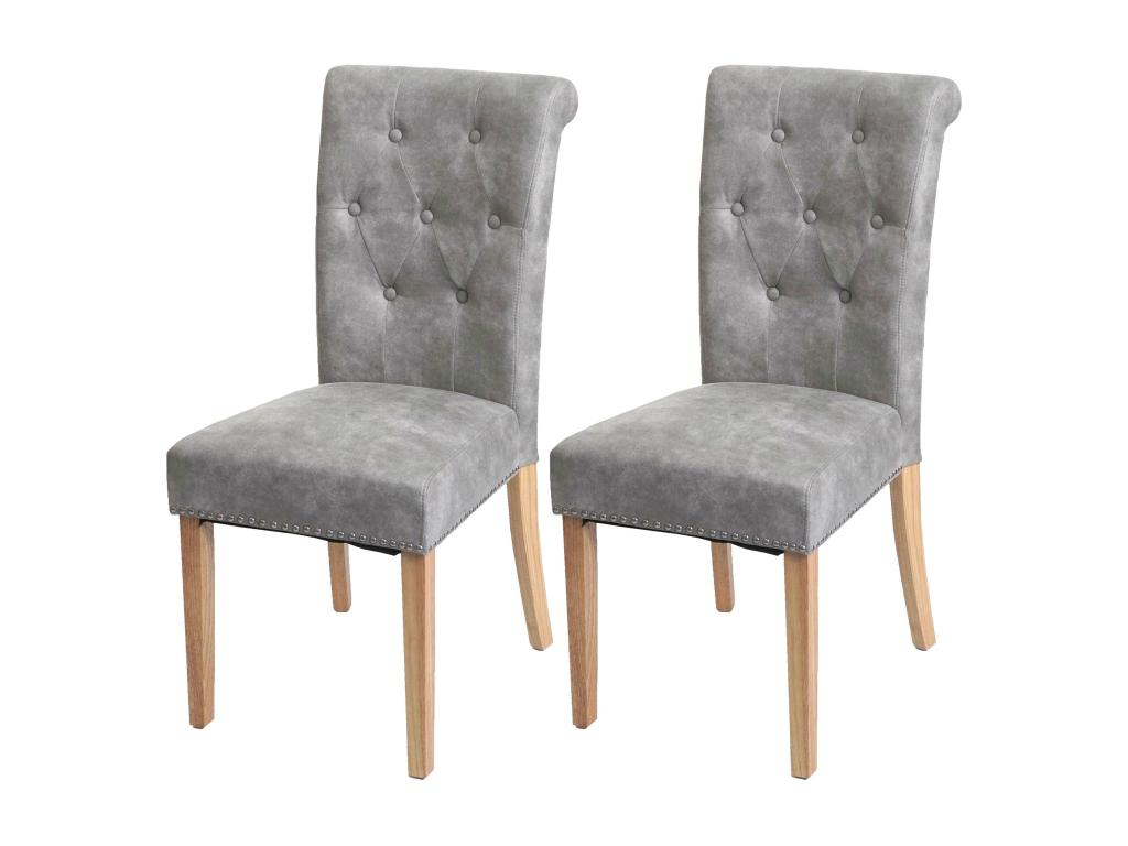 Lot de 2 chaises de salle à manger rivets métalliques tissu gris clair pieds en bois clairs 04 0007315 JINB68616