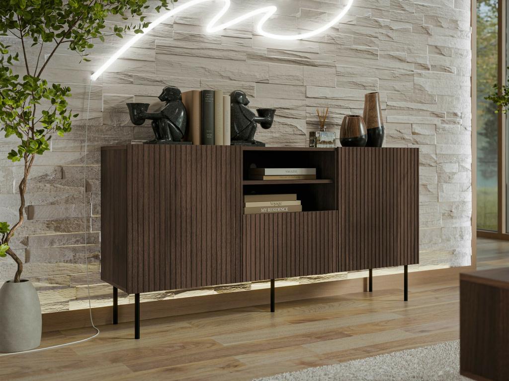 Commode Ventoriq 100 Noyer - Noir Avec tiroirs et portes 81x151x42cm YZDF25457