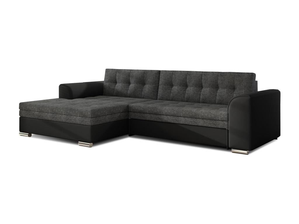 Canapé angle gauche convertible simili noir et tissu gris foncé chinKapitona 270cm XLIU68236