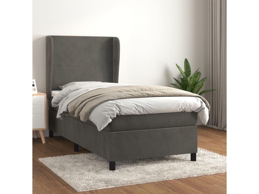 Lit à sommier tapissier et matelas Gris foncé 90x200 cm Velours VHAD93993