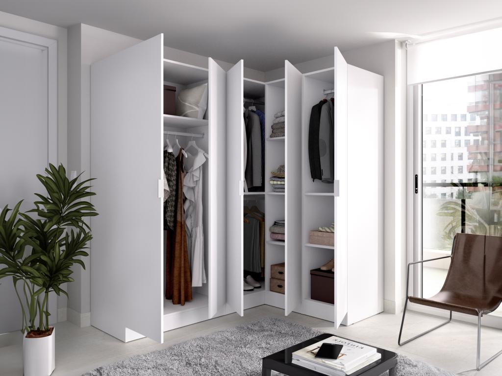 Armoire d'angle 5 portes - L173 cm - Blanc - Boislis COSN48474