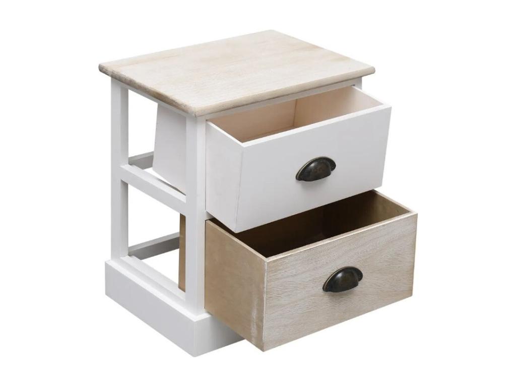 Table de chevet 2 tiroirs paulownia clair et blanc Ventoriq- Lot de 2 MSLB49532