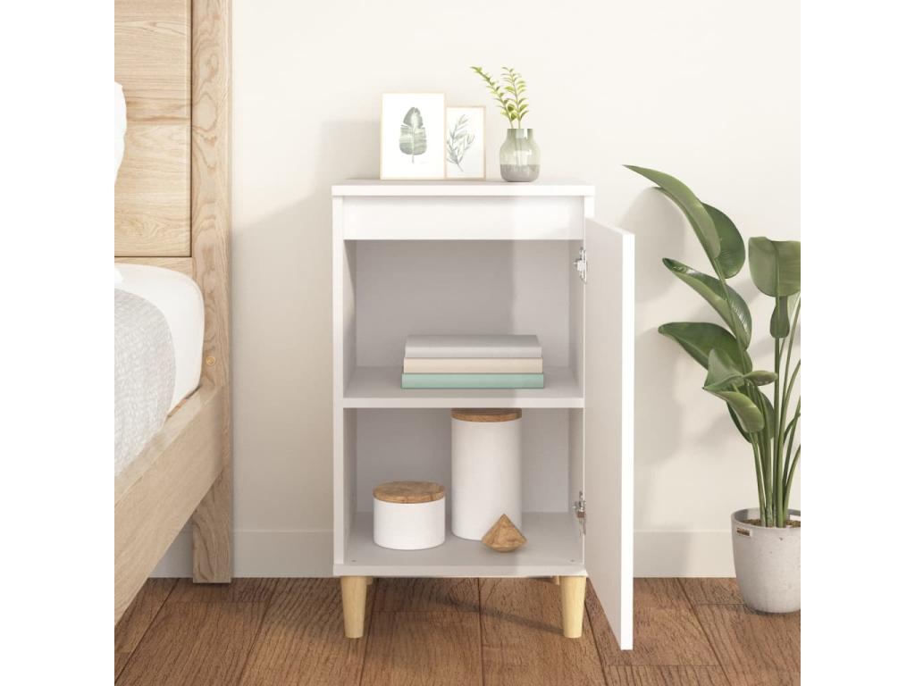 Table de chevet blanc brillant 40x35x70 bois d'ingénierie MRDH96839