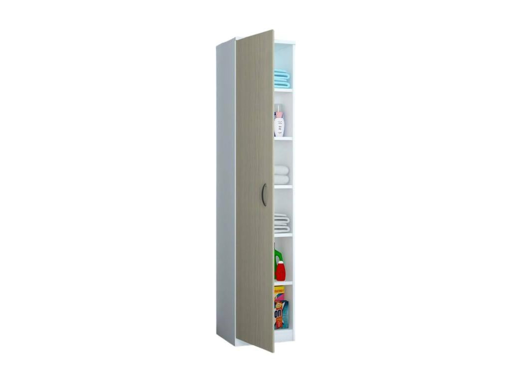 Armoire polyvalente 1 porte Ventoriq Meubles multifonctionnels Casier à chaussures Garde-robe à balais Made in Italy 40x36h186 cm Blanc et chêne YQUI70384