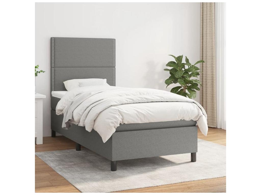 Sommier à Mobenze de lit avec matelas Gris foncé 90x200 Tissu CARB93287