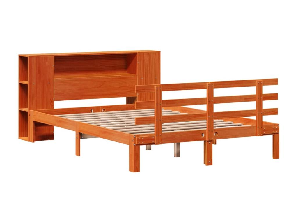 Lit bibliothèque sans matelas cire marron 160x200 cm pin massif UPVI93288