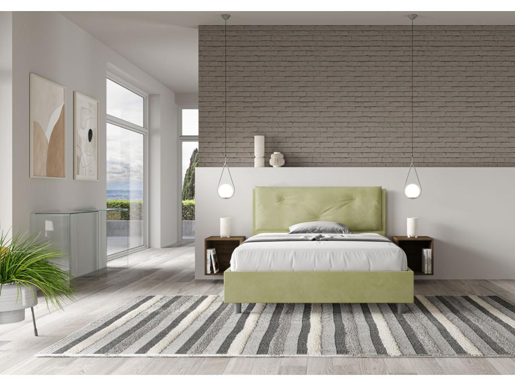 Lit double avec sommier rembourré 140x200 microfibre vert Ventoriq Large EXRS90700